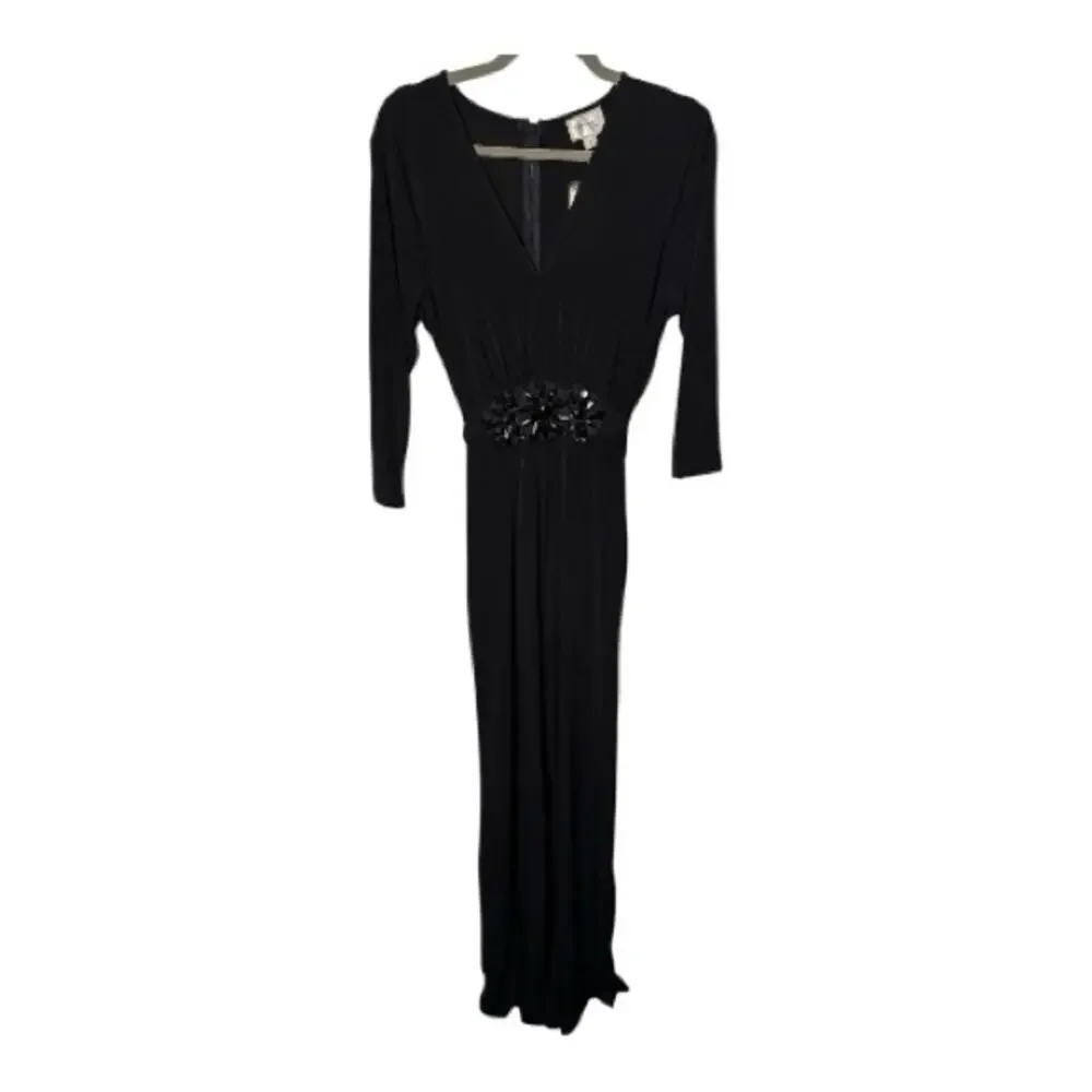Beige by ECI Black Beaded Waist V Neck Jumpsuit 10